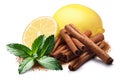 Lemon with mint and cinnamon, clipping paths Royalty Free Stock Photo