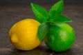 Lemon mint lime on black background with