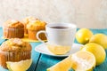 Lemon Muffins with cup of tea / coffee