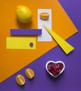 Lemon orange on a bright background purple yellow orange triangle circle rectangle geometry heart marmalade
