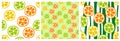 Lemon, orange and lime slices. Fruit seamless pattern set. Fashion design. Food print for clothes, linens or curtain. Hand drawn Royalty Free Stock Photo