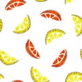 Lemon and orange slices ice cream watercolor seamless pattern. Suitable for curtains, wallpaper, fabrics, wrapping paper Royalty Free Stock Photo