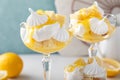 Lemon parfait or eton mess with lemon curd, meringue kisses and pound cake Royalty Free Stock Photo