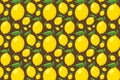 Lemon pattern on brown. Bright yellow fruit background