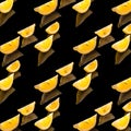 Lemon pattern lemon slices on black background, background, texture, pattern, flat view