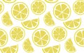 Lemon pattern with round and half slices at white background. Fresh summer seamless background. Royalty Free Stock Photo