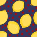 Lemon pattern. Seamless decorative background with yellow lemons. Royalty Free Stock Photo