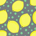 Lemon pattern. Seamless decorative background with yellow lemons. Royalty Free Stock Photo