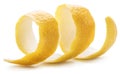 Lemon peel or lemon twist on white background. Close-up. Royalty Free Stock Photo