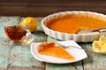 Lemon pie with fresh and squeezed lemon, cup of tea Royalty Free Stock Photo