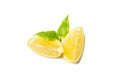 Lemon pieces isolated on background. Ripe fruit