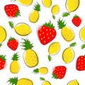 Lemon pineapple strawberry fruit seamless pattern