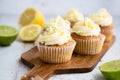 Lemon and poppy seed cupcakes with cheese cream frosting Royalty Free Stock Photo