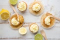 Lemon and poppy seed cupcakes with cheese cream frosting Royalty Free Stock Photo