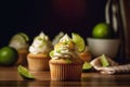 Lemon poppy seed cupcakes with cream cheese frosting and lemon and lime zest. ai generative Royalty Free Stock Photo