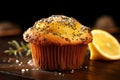 Lemon poppyseed muffin tasty dessert background Royalty Free Stock Photo