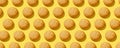 Lemon protein Cookies with almond in pattern on the yellow background. No sugar. Top view. Healthy and tasty. Continous pattern,