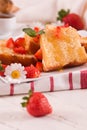 Lemon pund cake with honey and fresh strawberries. Royalty Free Stock Photo