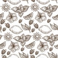 Lemon and raspberries, flowers and leaves seamless pattern Royalty Free Stock Photo