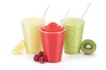 Lemon, Raspberry, and Kiwi Fruit Smoothies or Slushies Royalty Free Stock Photo