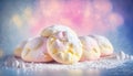 Lemon Ricotta Cookies White Pink Blue Magical Fantasy Bokeh. Generative AI