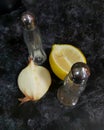Lemon, salt, pepper, onion sallad combo Royalty Free Stock Photo
