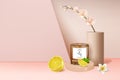 Lemon Scented Soy Wax Candle Aromatherapy Concept Background. Vector