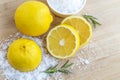 Lemon and sea salt - Beauty treatment with organic cosmetics wit Royalty Free Stock Photo