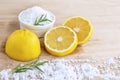 Lemon and sea salt - Beauty treatment with organic cosmetics wit Royalty Free Stock Photo