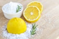 Lemon and sea salt - Beauty treatment with organic cosmetics wit Royalty Free Stock Photo