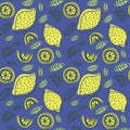 Lemon seamless pattern. Hand drawn fresh tropical citrus fruit.