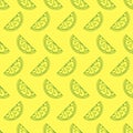 Lemon seamless pattern. Lime slice icon in line art style. Fruit icon symbol. Outline of citrus in green color Royalty Free Stock Photo