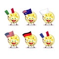 Lemon slice cartoon character bring the flags of various countries