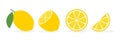 Lemon slice citrus fruit flat icon. Vector lemon half cut logo, yellow simple illustration