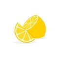 Lemon slice citrus fruit flat icon. Vector lemon half cut logo, yellow simple illustration