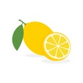 Lemon slice citrus fruit flat icon. Vector lemon half cut logo, yellow simple illustration Royalty Free Stock Photo