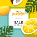 Lemon slice and green leaves. Summer Sale banner template design. Big sale special offer. Summer Special offer banner for poster, Royalty Free Stock Photo