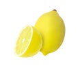 Lemon with lemon slice or half on a white background. Good quality, perfectly isolated, without background shadows