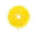 Lemon slice juice dripping on a white background