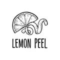 Lemon slice and peel twirled. Vector monochrome vintage engraved