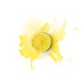 Lemon slice on white background with watercolor splashes; Copy s Royalty Free Stock Photo