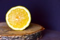 Lemon on a wooden stand. Place for text.