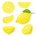 Lemon slices. Citrus fruit slice, juicy yellow lemons, sliced fresh lemons, vitamin c vegetarian ripe citrus fruits Royalty Free Stock Photo