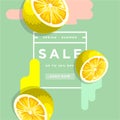 Lemon slices on green background. Sprin Summer Big sale special poster offer. Sale banner template design. Spring Summer Special