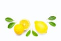 Lemon  and slices with leaves isolated on white. Copy space Royalty Free Stock Photo