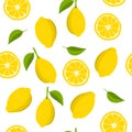 Lemon and slices of lemon pattern. Summer background with yellow lemons. Vector illustration