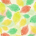 Lemon slices. Seamless Lemon pattern . Hand drawn vector illustration for summer romantic cover, tropical wallpaper, vintage