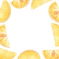 Lemon slices square frame. Watercolor illustration. Isolated on a white background