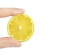 Lemon slise in hands isoladed on white Royalty Free Stock Photo
