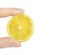 Lemon slise in hands isoladed on white